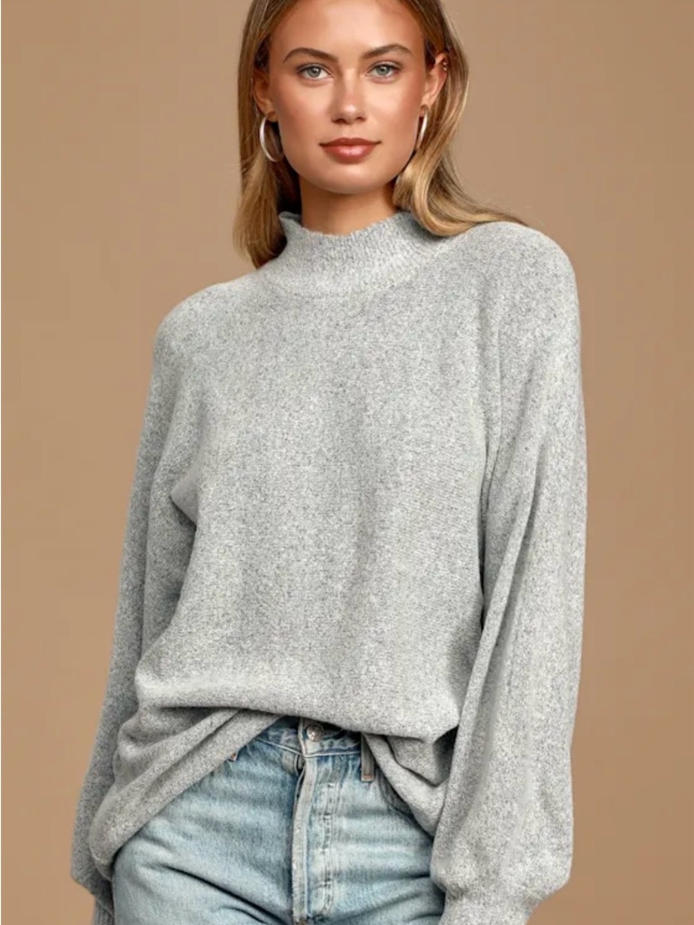 Lulus Cozy Perfection Grey Dolman Sleeve Sweater Top